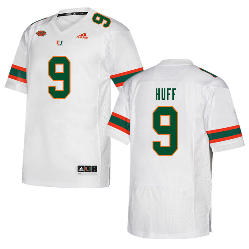 Men #9 Avery Huff Miami Hurricanes College Football Jerseys Sale-White - Click Image to Close